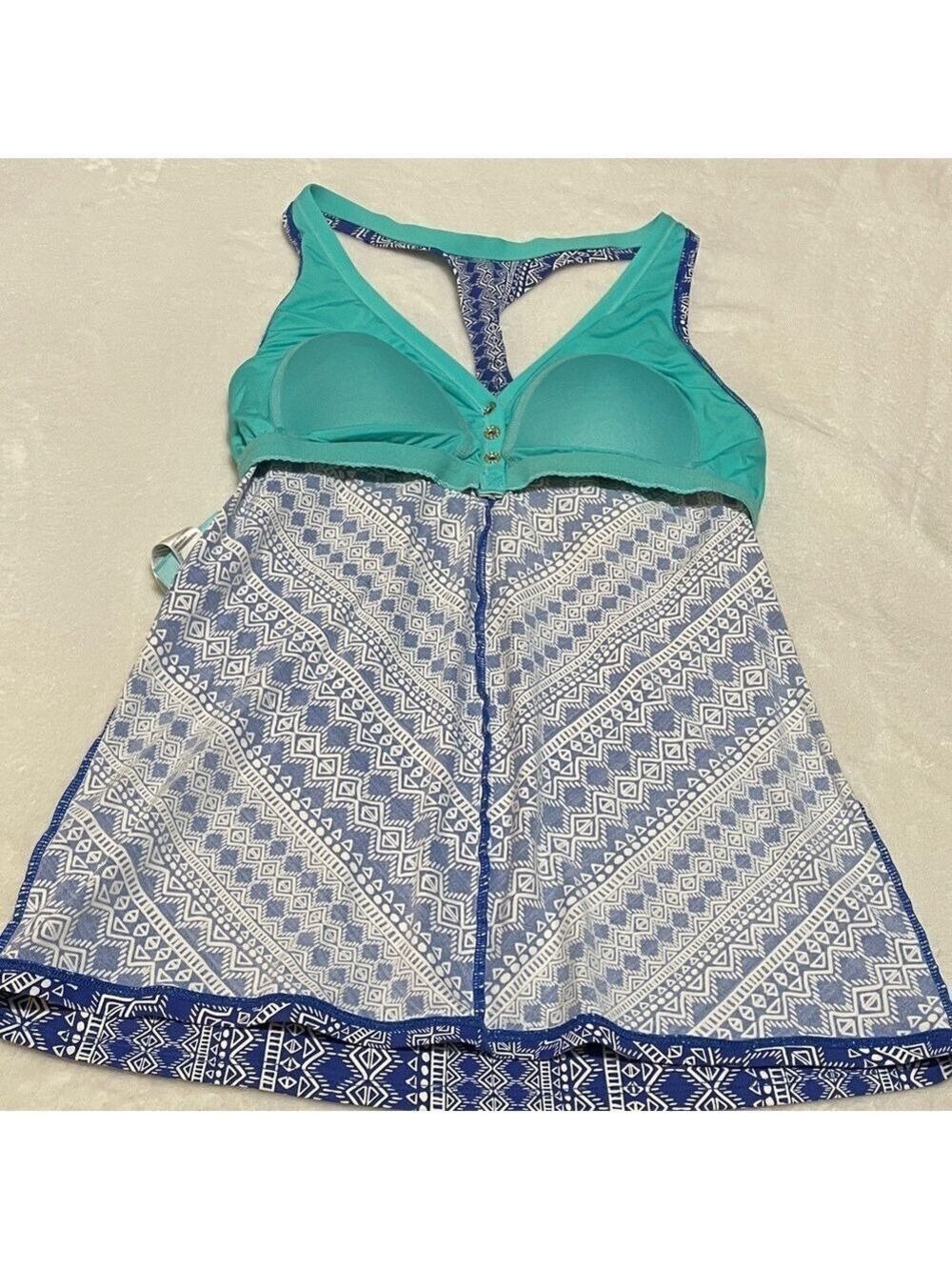 Beach House Blue and Teal Geometric Tank/Tankini Top Sz 8 - Picture 3 of 5